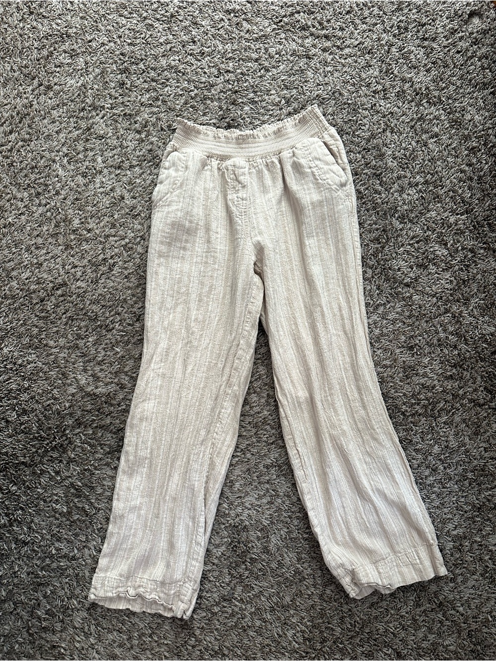 Casual Wide-Leg Cream Linen-Blend Pants